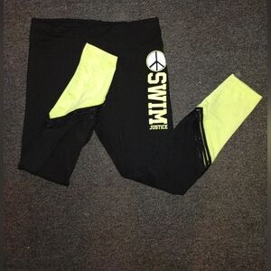 Justice Girls' Swim Leggings Green Black